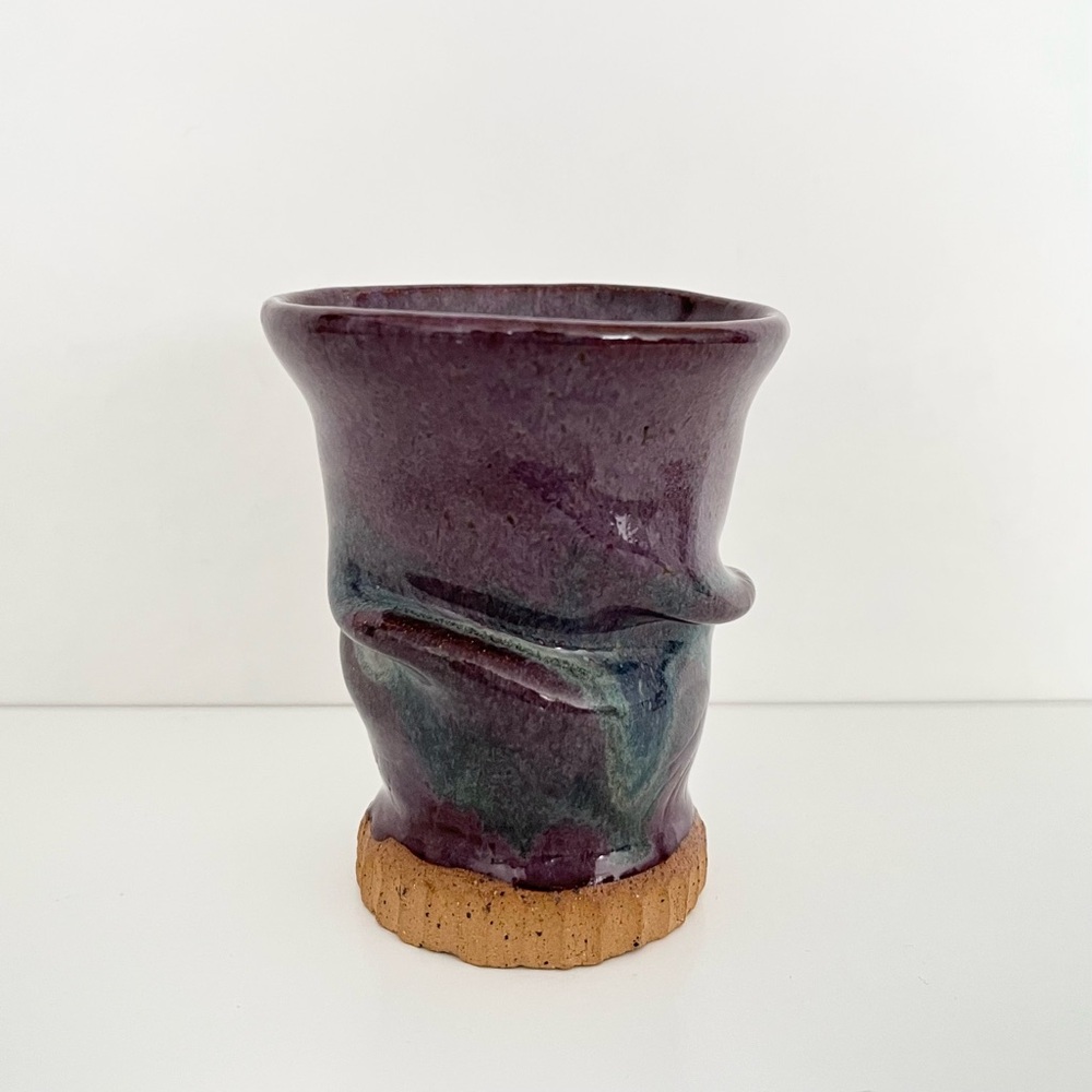 Handmade Studio Pottery Twisted Swirl Cup Vase Purple Blue Glazed Organic Sexy - Picture 3 of 5